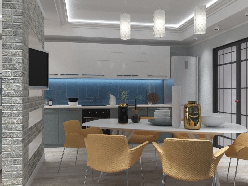 Проект совмещеной гостиной с кухней