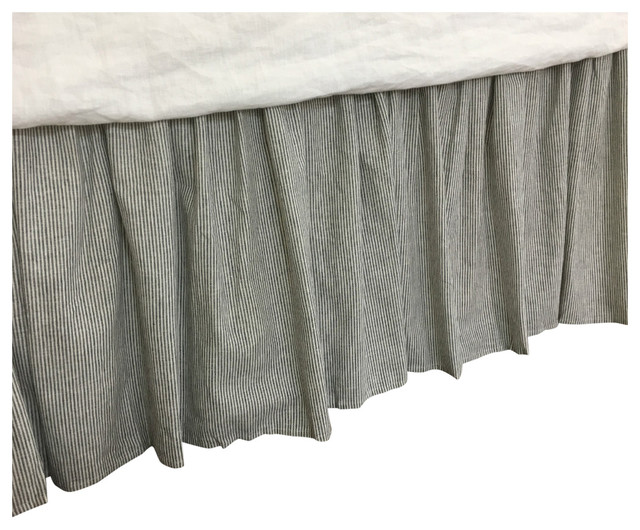 Black and White Ticking Striped Bedskirt, Dust Ruffle Contemporary