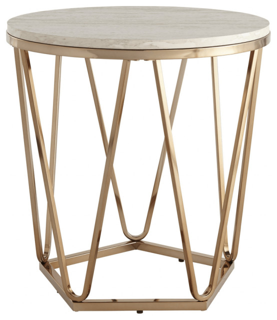 23" Champagne Manufactured Wood And Iron Round End Table Contemporary Side Tables And End