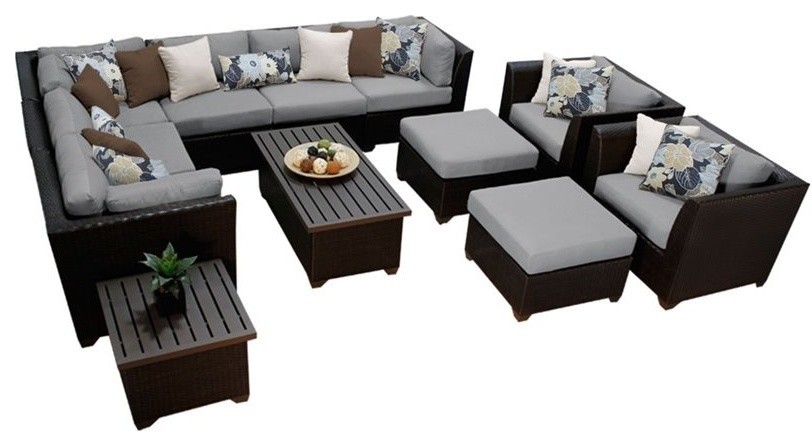 Bowery Hill 12 Piece Patio Wicker Sofa Set in Gray - Tropical - Outdoor