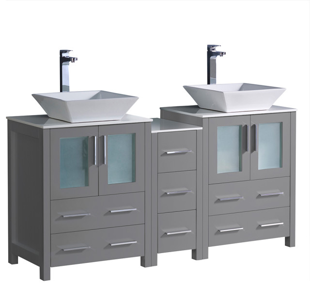 Torino Double Sink Bathroom Cabinets, Vessel Sink Vanity Cabinets