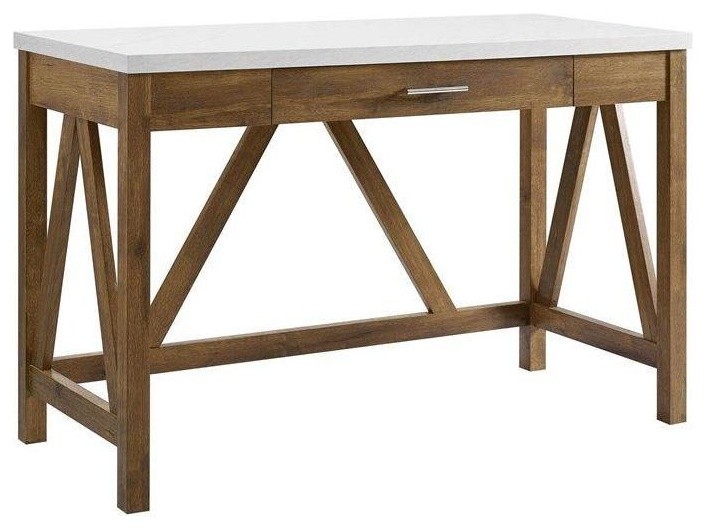 46 Natural Walnut Marble Farmhouse Style Office Desk