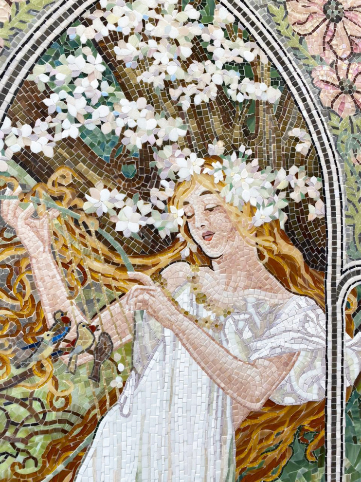 Artistic mosaic based on paintings by Alphonse Mucha "Seasons. Spring"
