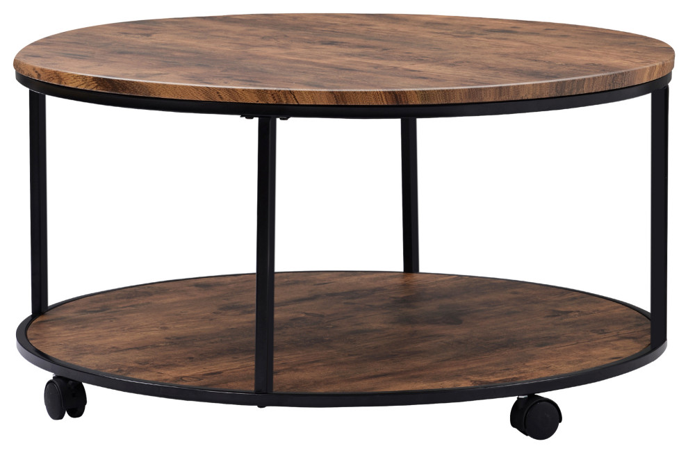 Wood Coffee Table with Caster Wheels Industrial Coffee Tables by