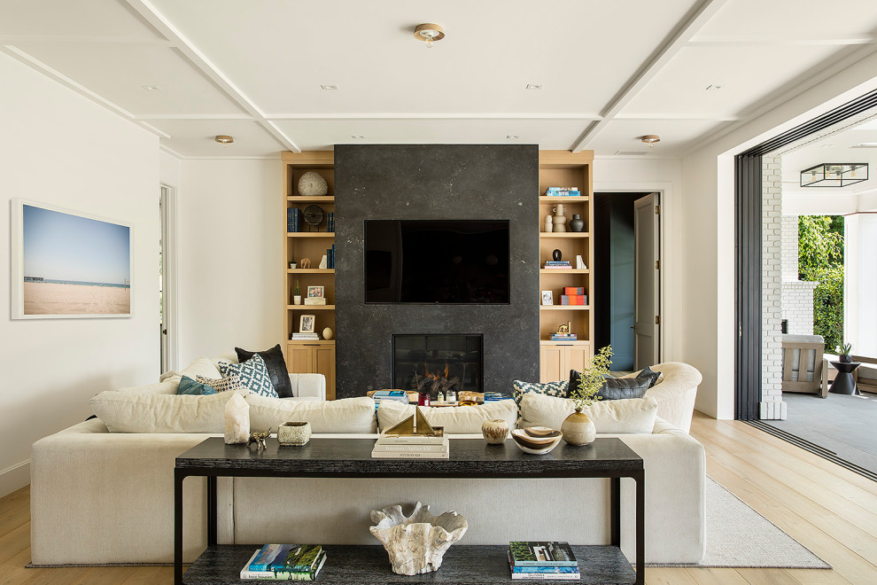Large transitional open concept family room in Los Angeles.