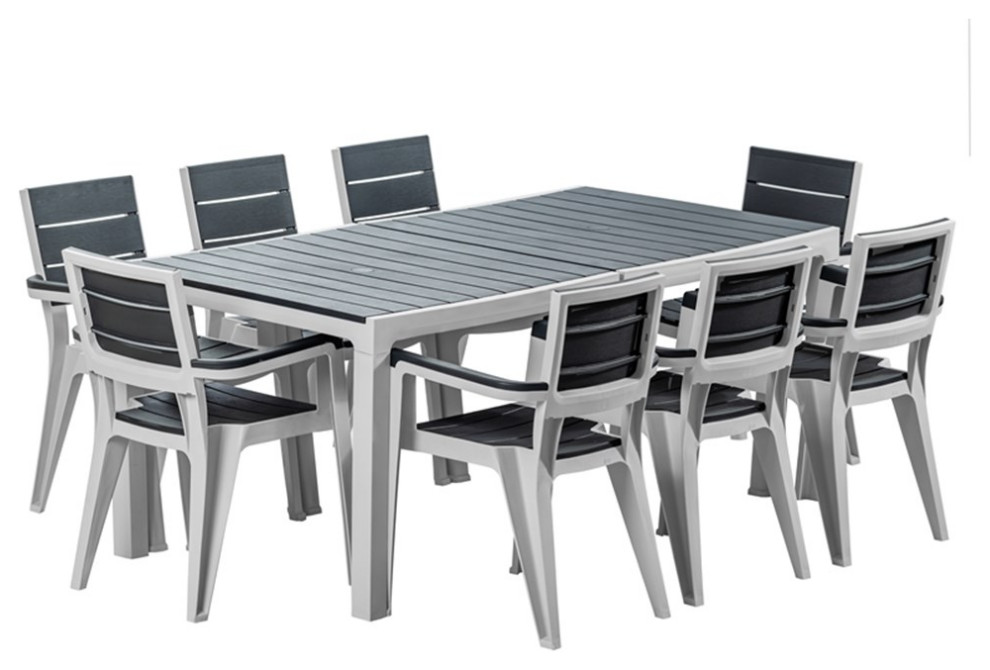 Inval Madeira 8Seat Patio Dining Table and Armchair Set in Gray/Slate