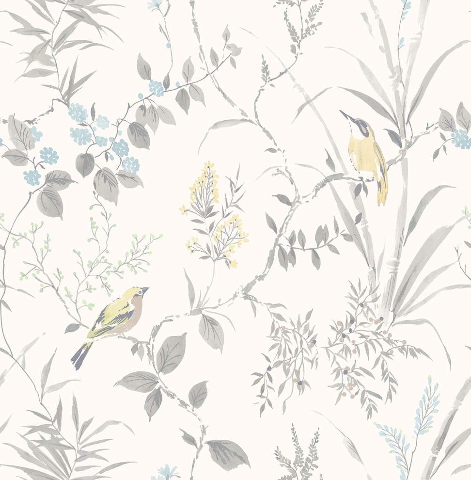 Imperial Garden Light Gray Botanical Wallpaper, Bolt Contemporary