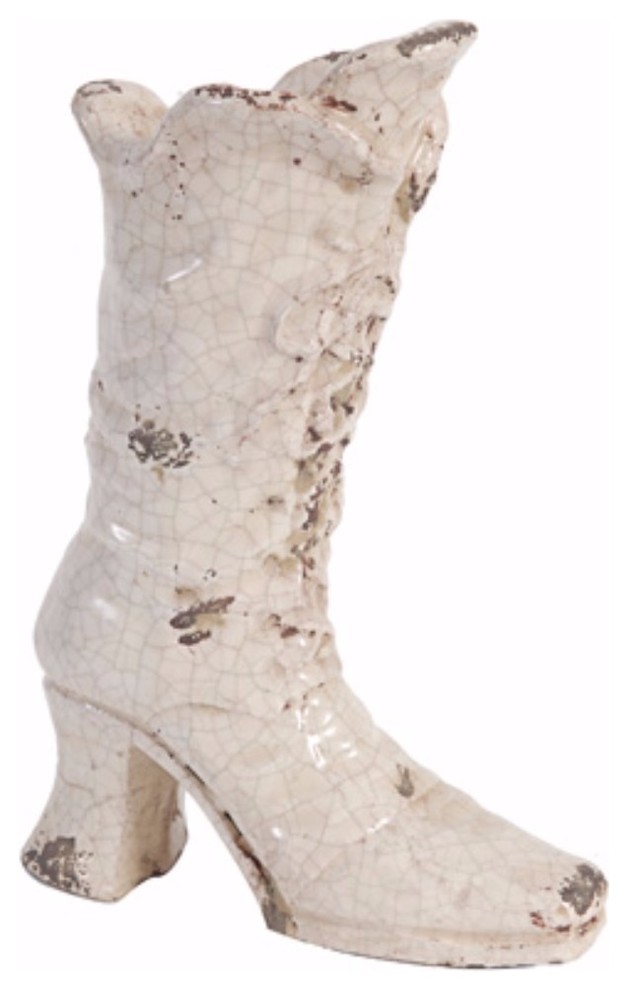 Stylish Ceramic Tall Boot Vase, White Contemporary Vases by BuyDBest Houzz