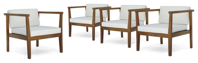 GDF Studio Blake Outdoor Acacia Wood Club Chairs, Set of 4, Beige