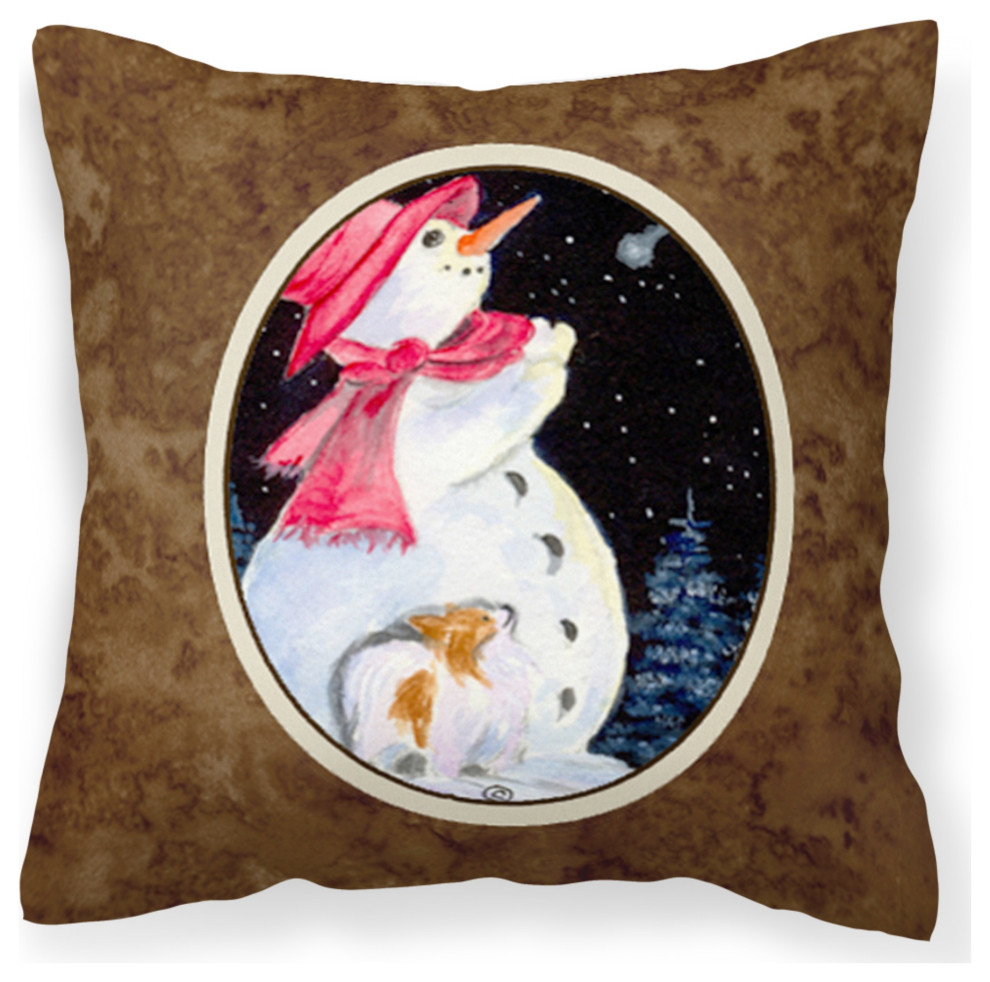 Ss8793Pw1414 Snowman With Papillon Decorative Canvas Fabric Pillow