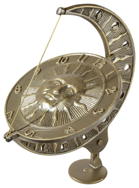 12"x8.75"x15.5" Sun and Moon Large Sundial, French Bronze