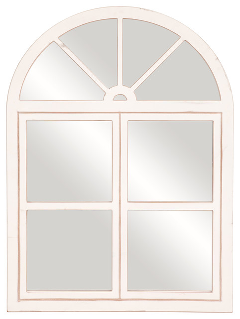 Rustic White Farmhouse Arch Windowpane Wall Mirror