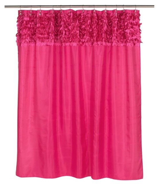 Fancy Red Fabric Shower Curtain With Leaftextured border