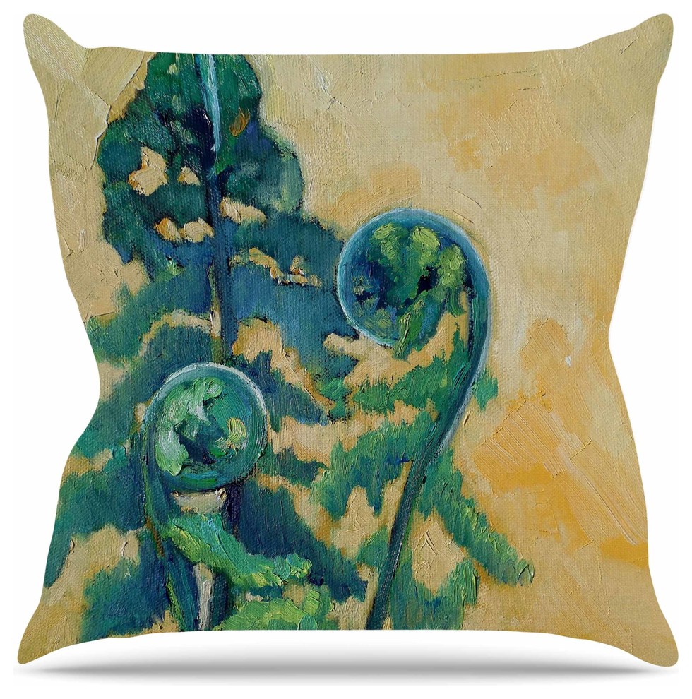 Carol Schiff "Fiddleheads" Yellow Green Throw Pillow, 18"x18"