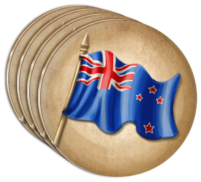 Vintage New Zealand Flag Acrylic Coaster, Set of 4 Contemporary