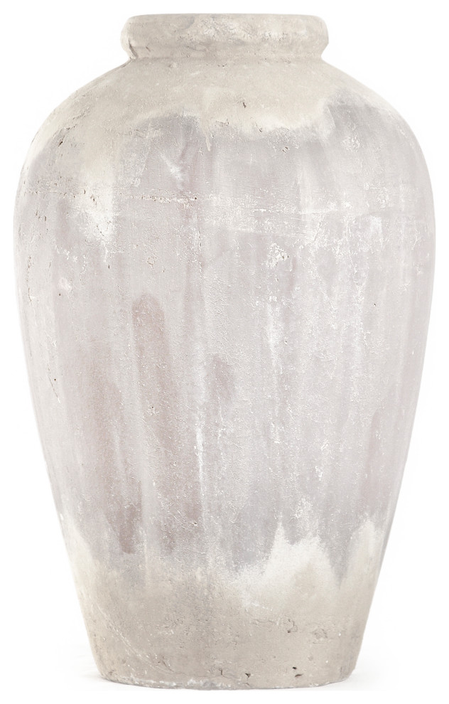 Distressed Terracotta Vase, Large, Grey washed Farmhouse Vases by