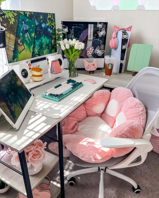 Houzz, Girls Gaming Desk Setup Ideas, Designs & Inspiration - @momo.is. gaming - Modern - Home Office - Seattle - by Bestier Furniture, Home  Design & Decorating Ideas