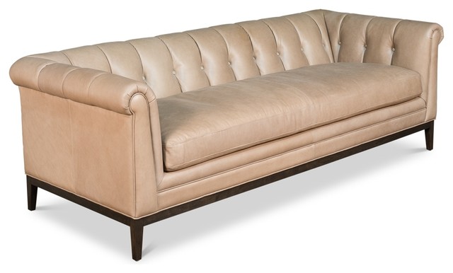 90 Italian Sofa Top Grain Light Brown Leather Dark Birch Legs Handmade