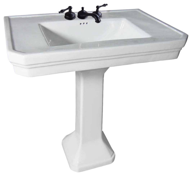White Large Vitreous Victorian Pedestal Sink with Widespread Black