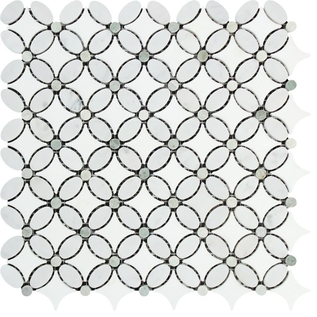 Thassos Artistic Mosaic (Carrara + Thassos (Oval) + Ming Green (Dots