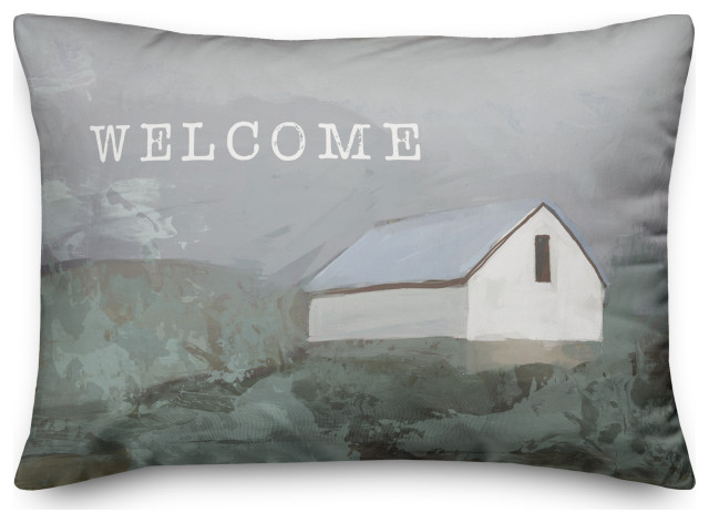 Welcome White Barn in Fog 14x20 Spun Poly Pillow