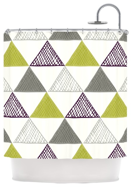 Laurie Baars Textured Triangles Green Gray White Shower Curtain Laurie Baars Textured Triangles Green Gray White Shower Curtain