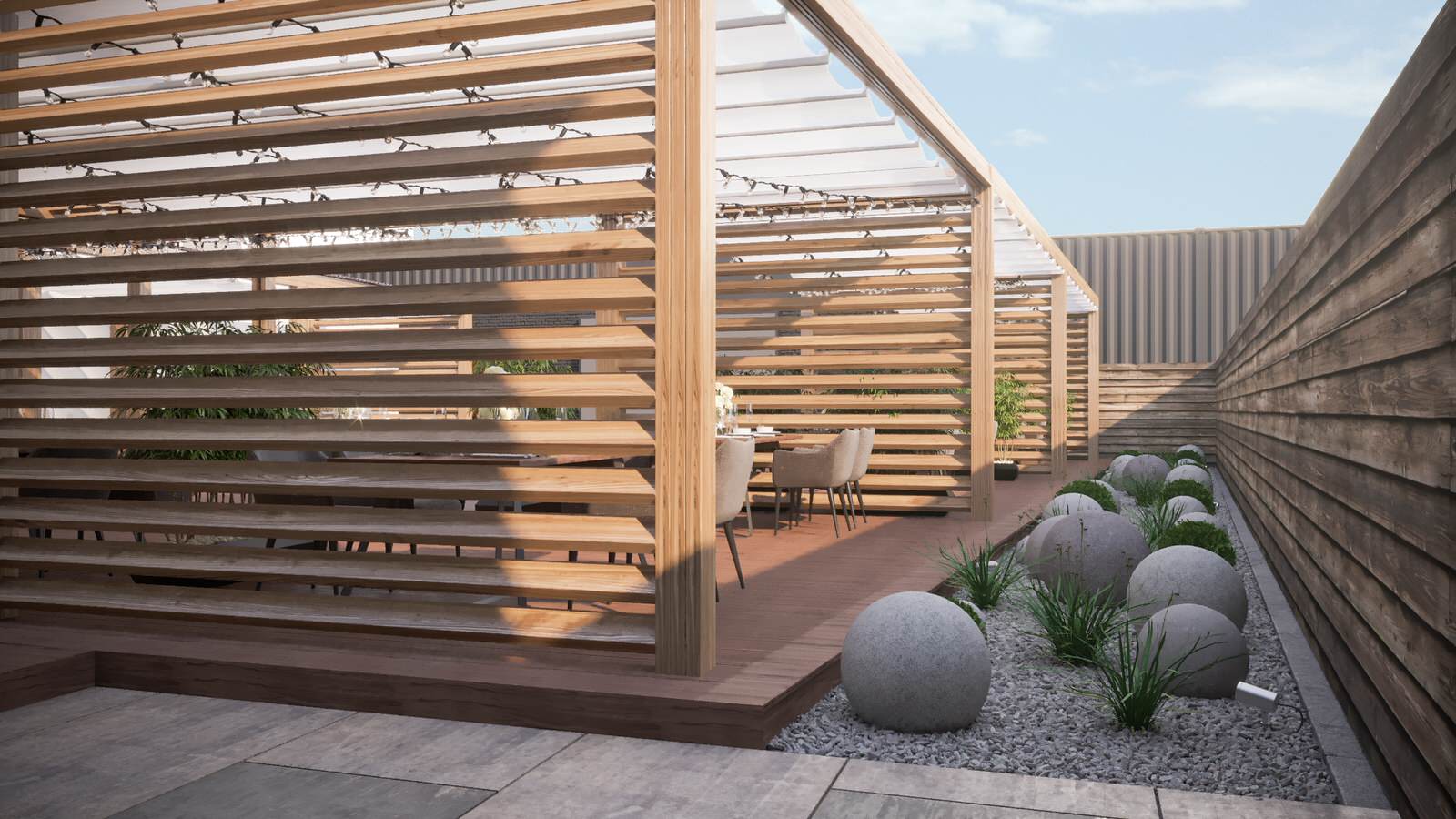 Благоустройство летней террасы бара.