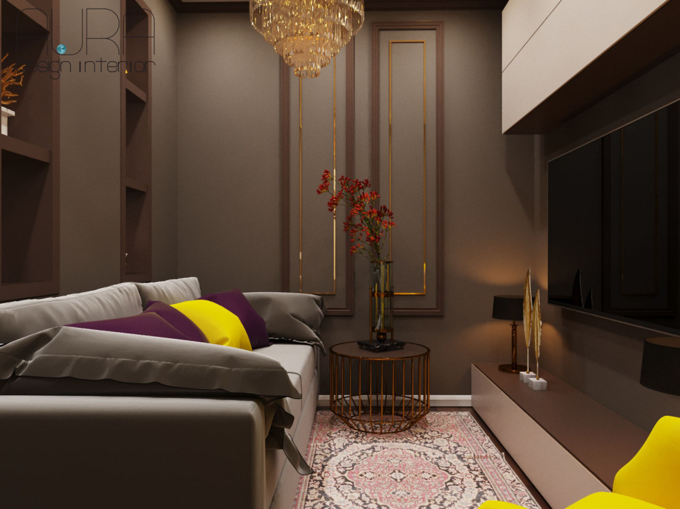 Дизайн квартиры, спальня гостиная в темных тонах