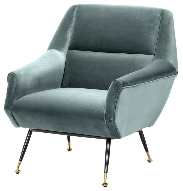 Turquoise Velvet Armchair Eichholtz Exile Midcentury