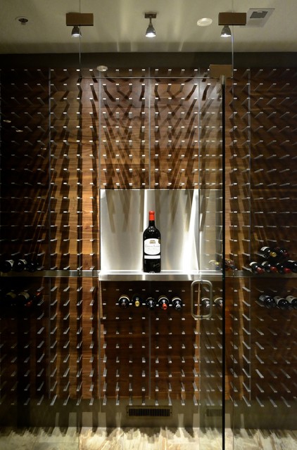 Modern Wine Cellar Orlando Glass Encased Wine Cellar in the Modern Kitchen contemporary-wine-cellar