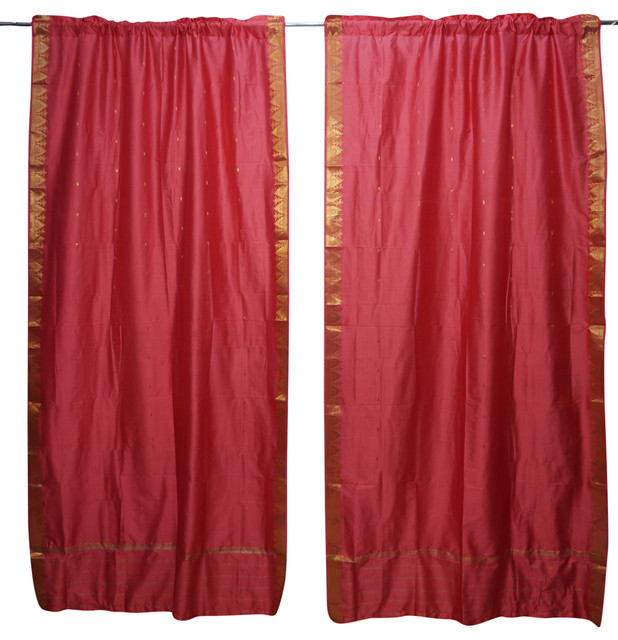 2 Peach Sari Curtain Rod Pocket Sari Curtain Drape Panel 84x44