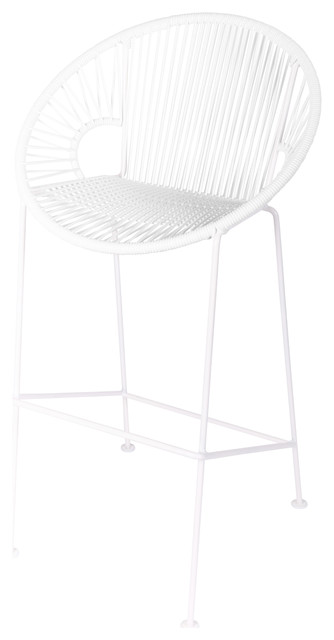 Puerto 26" Handmade Indoor/Outdoor Counter Height Stool With White Frame, White Weave