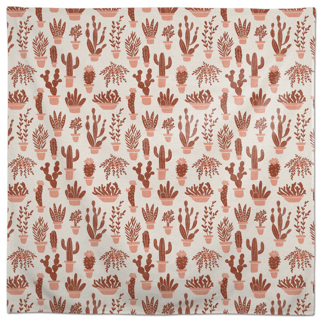 Houseplants On Linen Red 2 58x58 Tablecloth