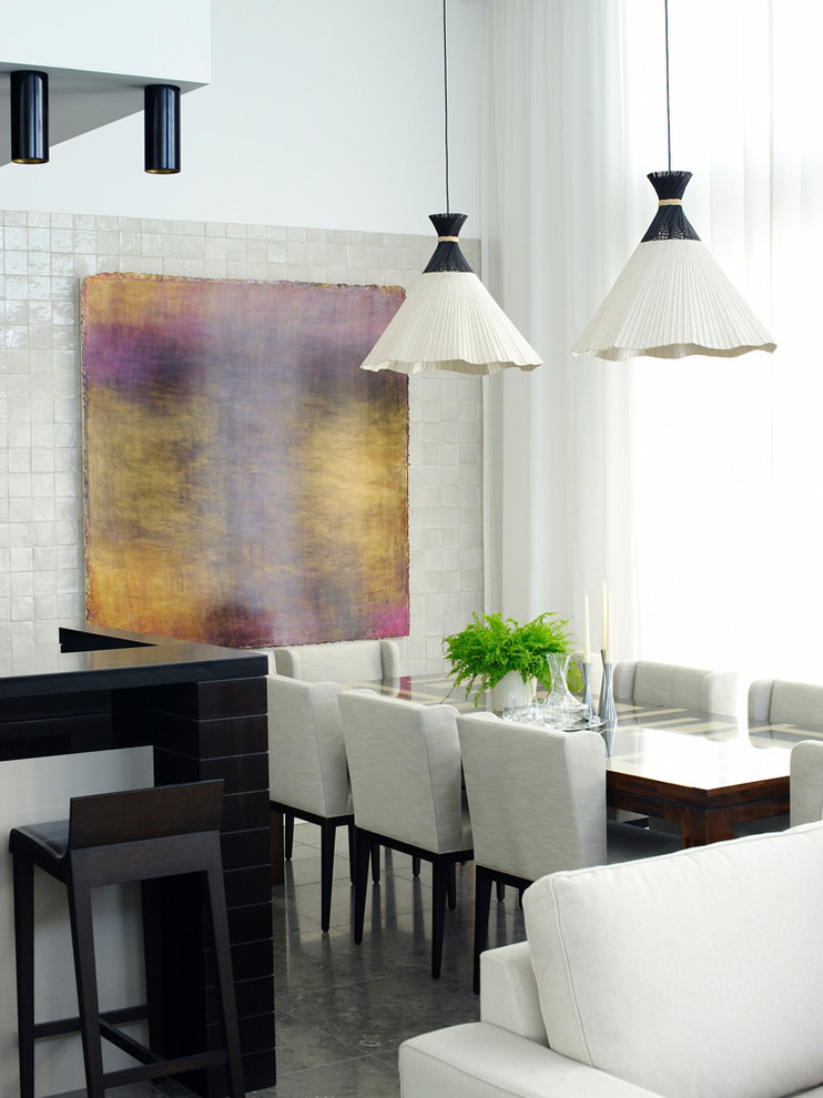 Inspiration for a contemporary open plan dining in Sydney with white walls.