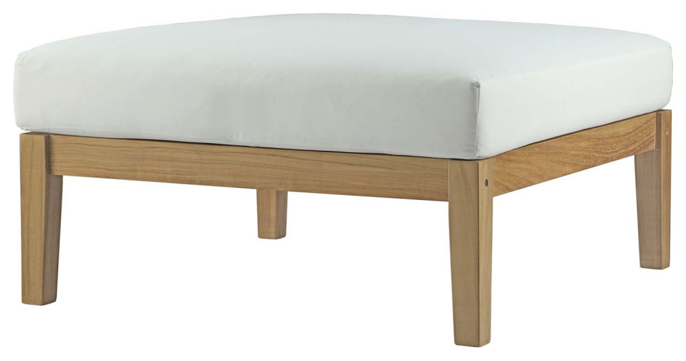 Ottoman Lounge Chair, White Natural, Teak Wood, Modern, Outdoor