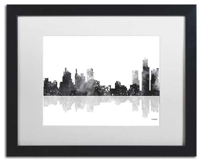 Watson 'Detroit Michigan Skyline BG-1' Art, Black Frame, 16"x20", White Matte