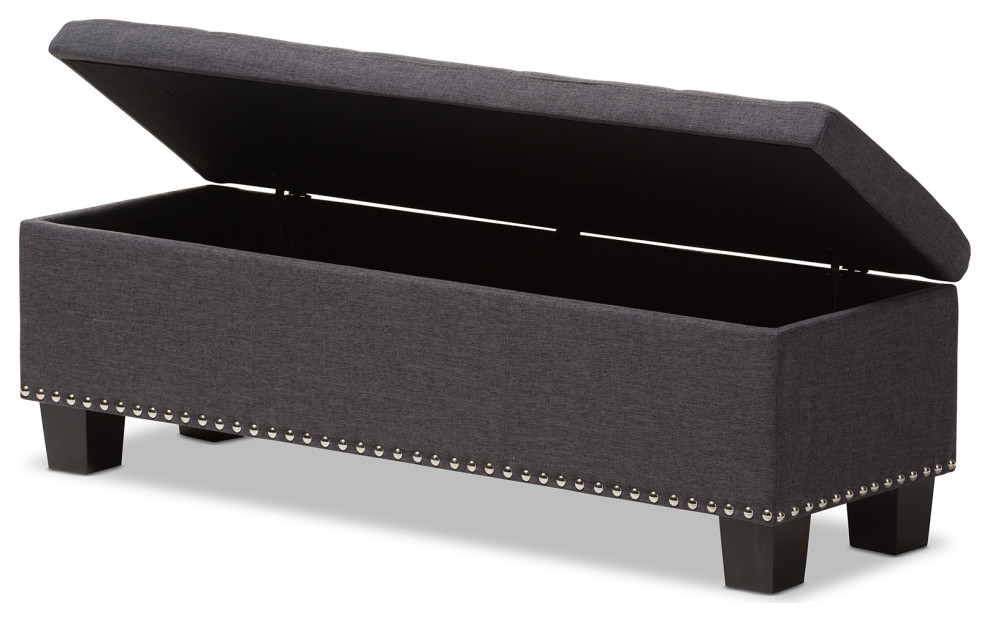 Hannah Dark Grey Fabric Upholstered ButtonTufting Storage Ottoman