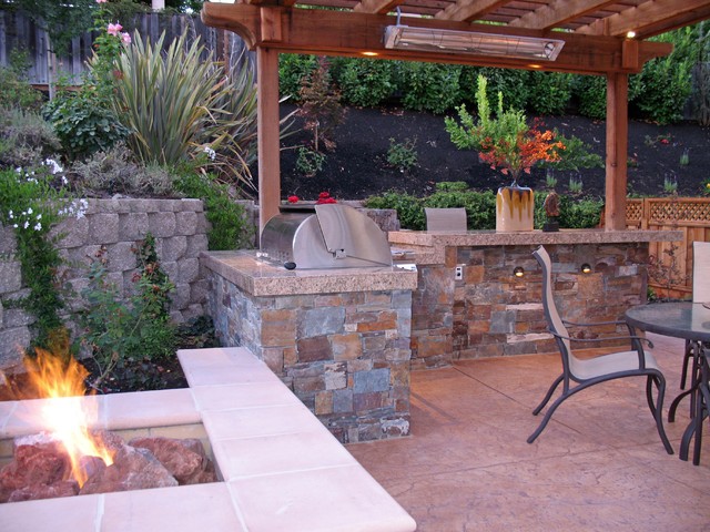 Fire pit, BBQ, and Arbor a Heater - Traditional - Landscape - other ...