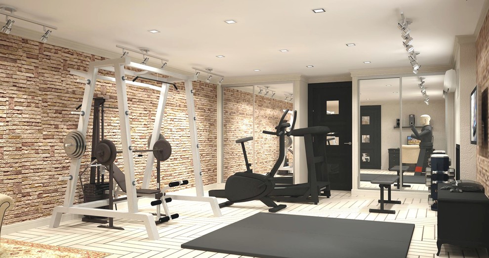 Тренажерный зал с рабочей зоной и зоной отдыха