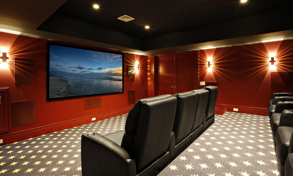 Photo of a transitional home theatre in New York.