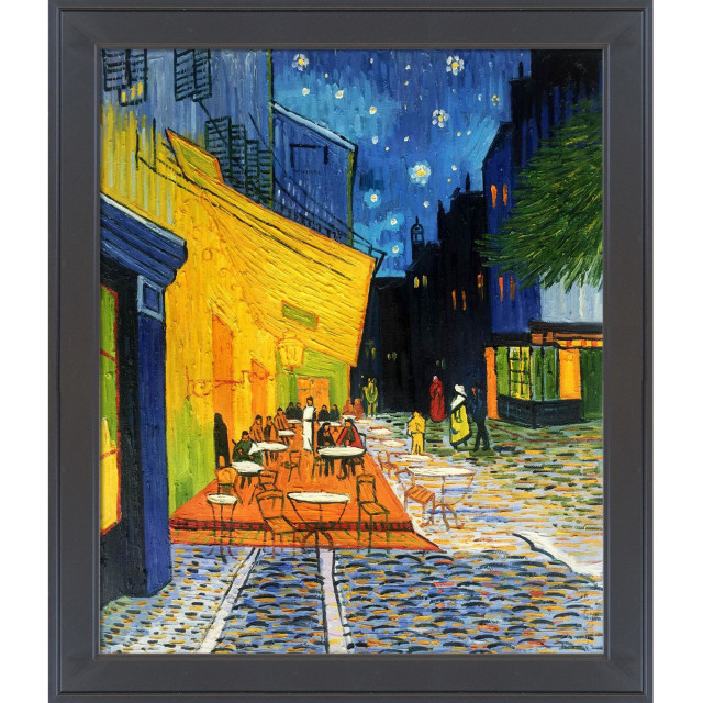 La Pastiche Cafe Terrace at Night with Gallery Black, 24" x 28"