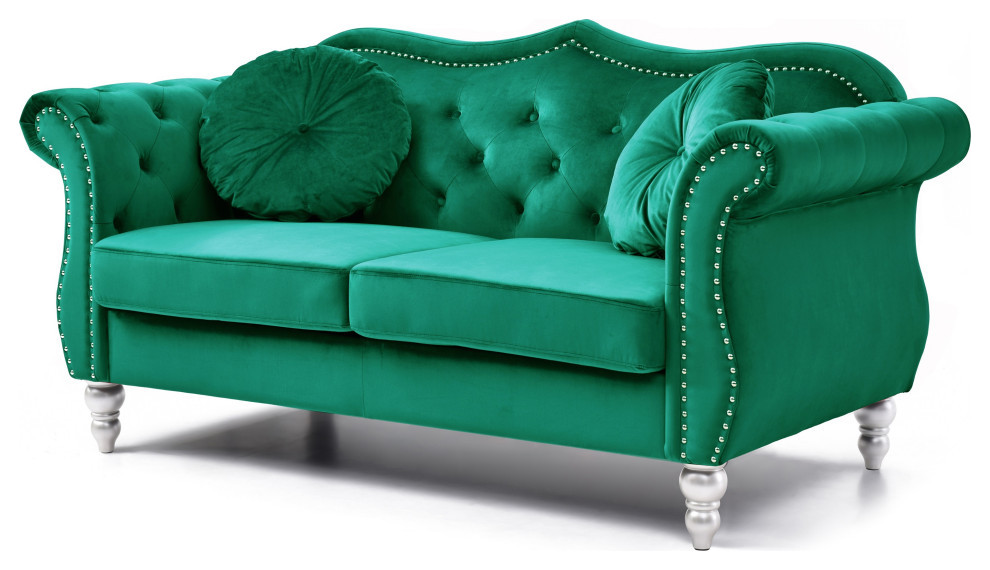Hollywood 68 in. Velvet Chesterfield Loveseat With 2Throw Pillow