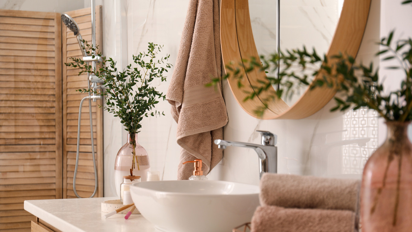 Warm Neutral Bathroom with Rustic Touches in Finchley