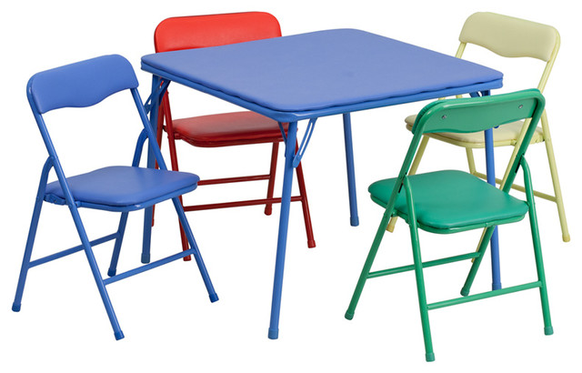 5 Piece Folding Table And Chair Set, Contemporary Kids Table And Chairs