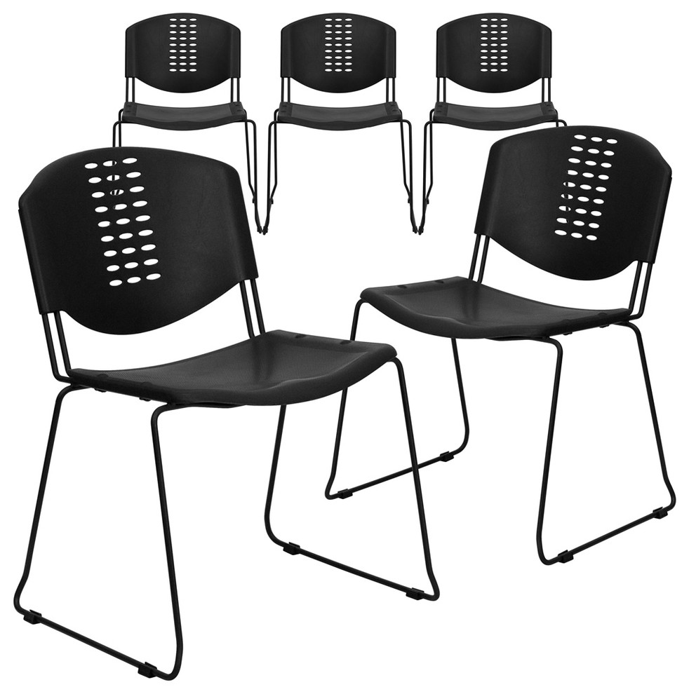 Hercules Series 400 lb. Black Plastic Stack Chairs With Black Frame