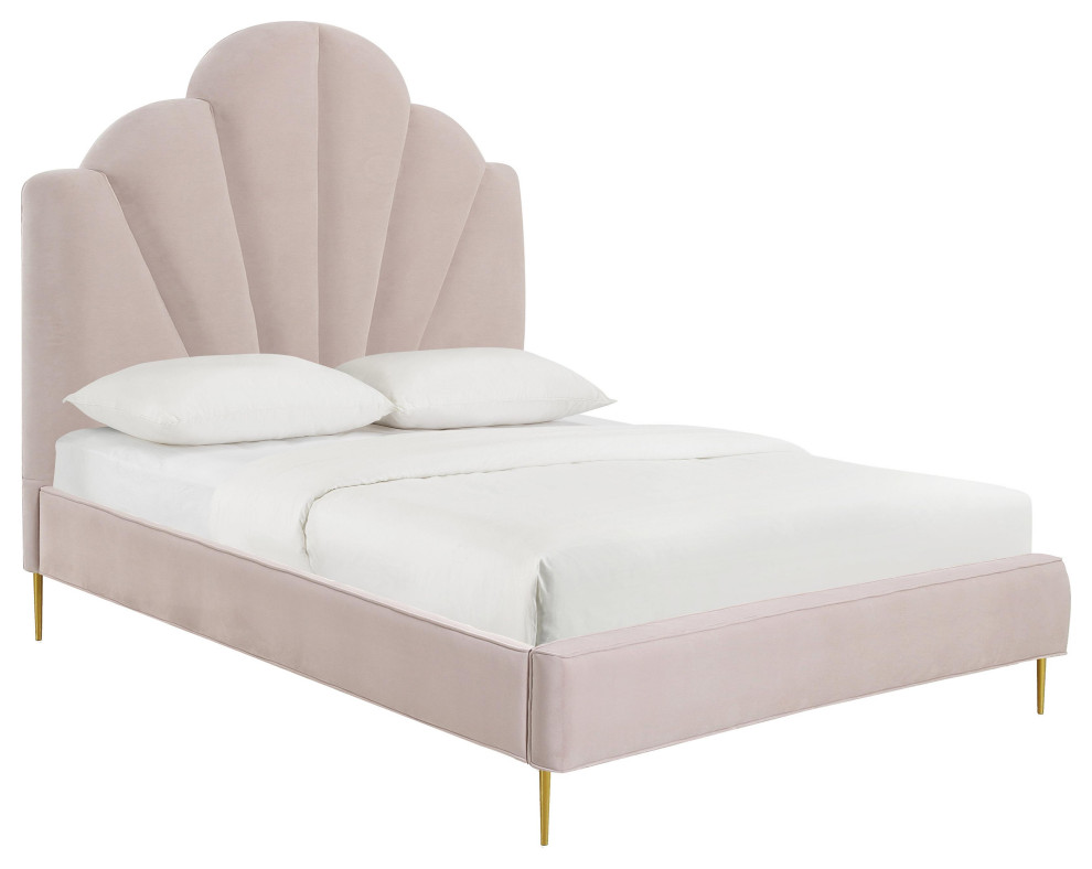 Bianca Blush Velvet Bed in Queen Midcentury Platform Beds by