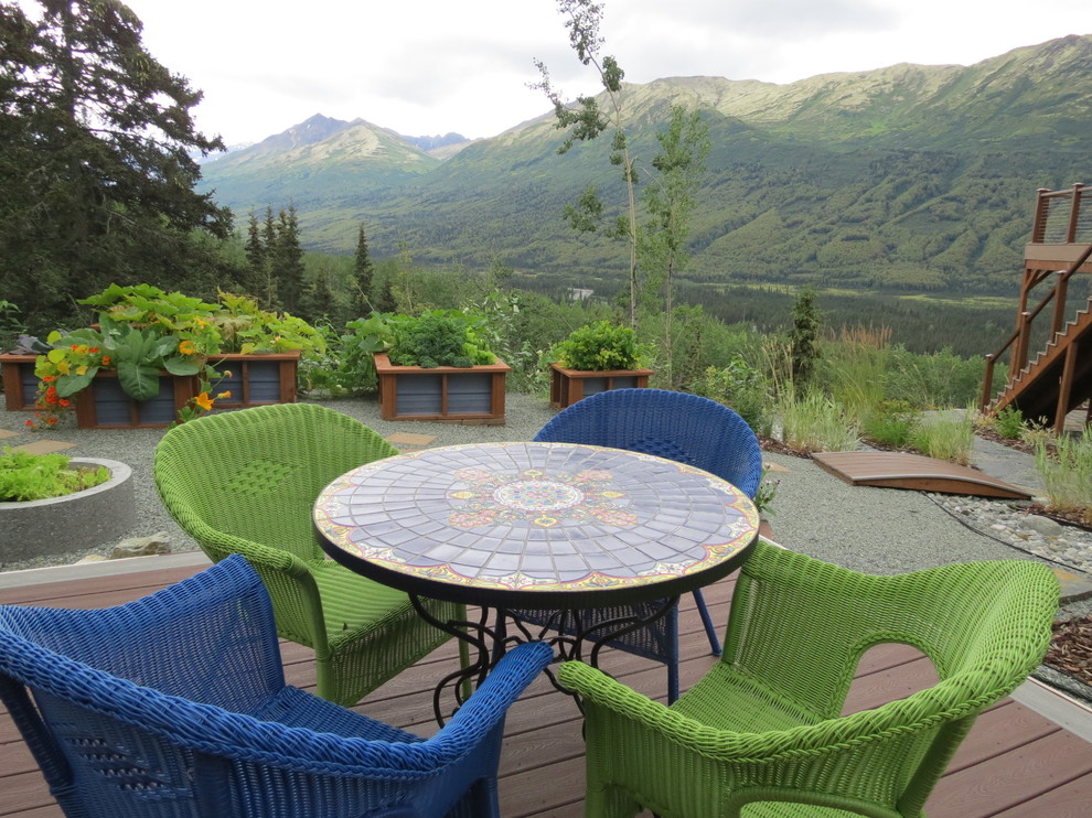 Inspiration for an eclectic backyard gravel full sun deck remodel