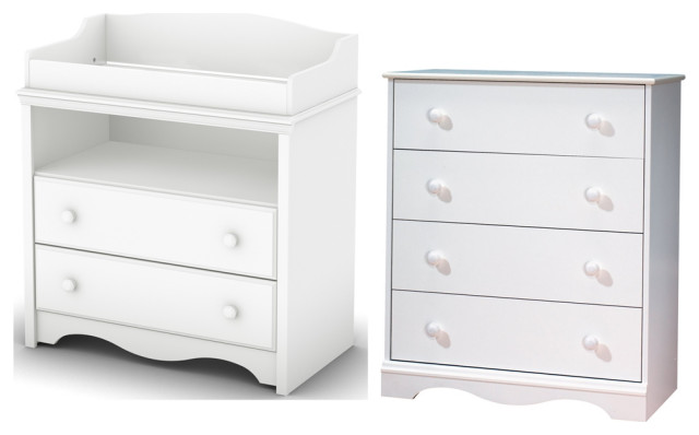 South Shore Angel Changing Table and 4-Drawer Chest Set, Pure White