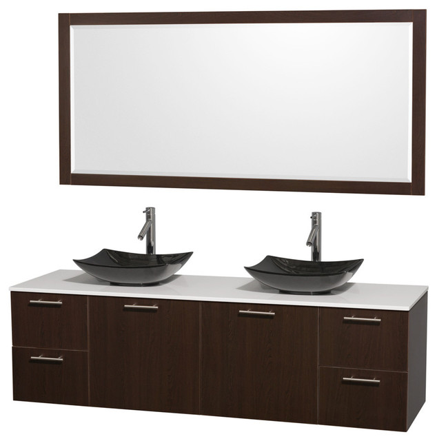 72 Double Bathroom Vanity In Espresso Countertop 70 Mirror