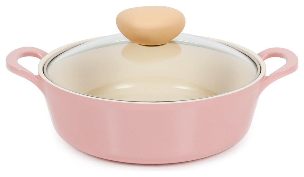 Neoflam Retro Ceramic Nonstick Stockpot With Glass Lid, Pink, 2 Qt